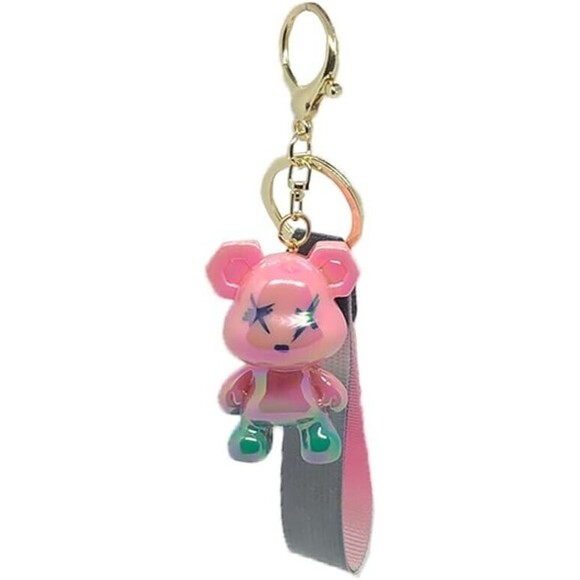 2 - Pink Bear Keychains, Bag Charm, Bracelet -Pink to Blue X Eyes Bear Keychain - Picture 5 of 6